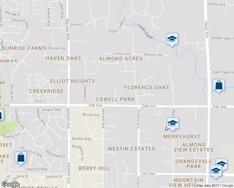 map of restaurants, bars, coffee shops, grocery stores, and more near 7426 Hardy Street in Orangevale