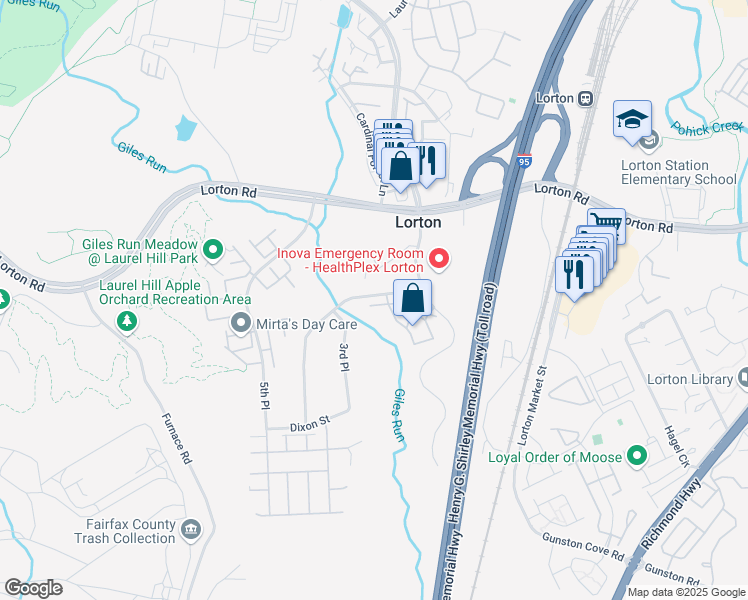 map of restaurants, bars, coffee shops, grocery stores, and more near 8242 Gunston Commons Way in Lorton