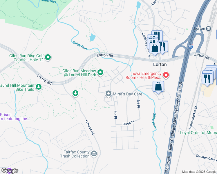 map of restaurants, bars, coffee shops, grocery stores, and more near 8501 Barrow Furnace Lane in Lorton