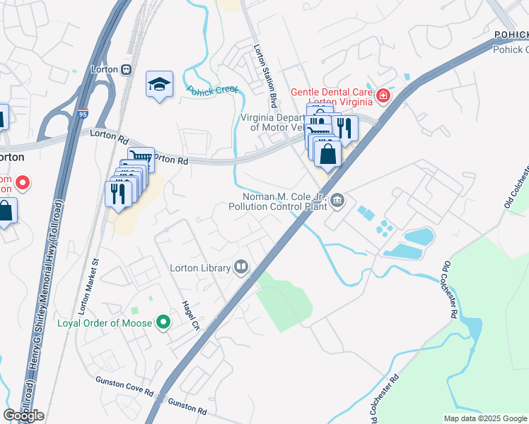 map of restaurants, bars, coffee shops, grocery stores, and more near 9511 Saluda Court in Lorton