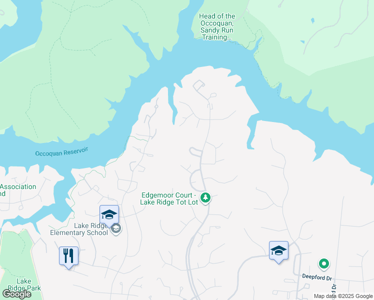 map of restaurants, bars, coffee shops, grocery stores, and more near 3114 Cave Court in Woodbridge
