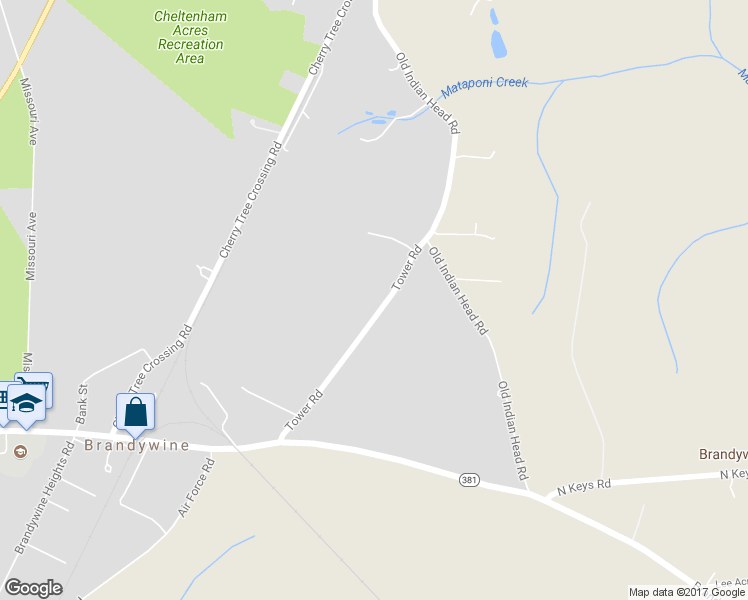 map of restaurants, bars, coffee shops, grocery stores, and more near 13621 Tower Road in Brandywine