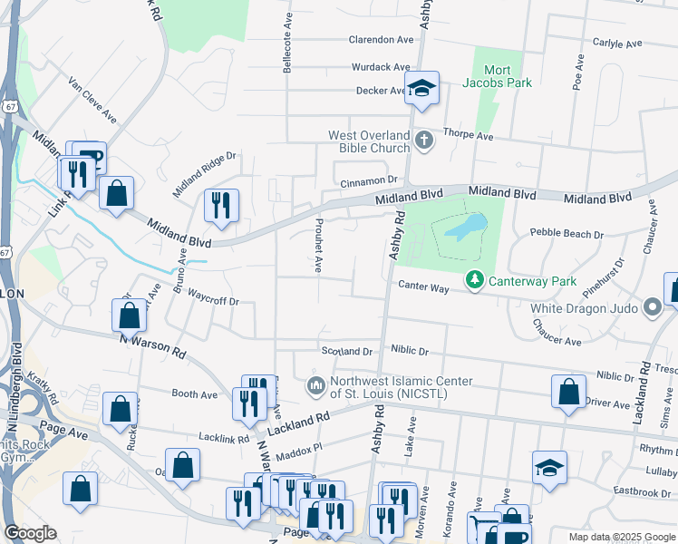 map of restaurants, bars, coffee shops, grocery stores, and more near 2431 Fowler Avenue in St. Louis