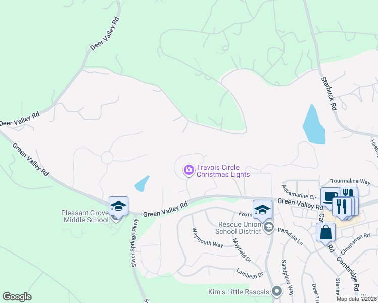 map of restaurants, bars, coffee shops, grocery stores, and more near 3136 Travois Circle in Rescue
