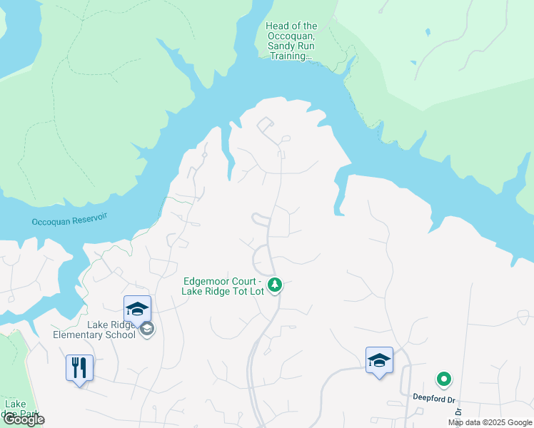 map of restaurants, bars, coffee shops, grocery stores, and more near 3102 Cave Court in Woodbridge