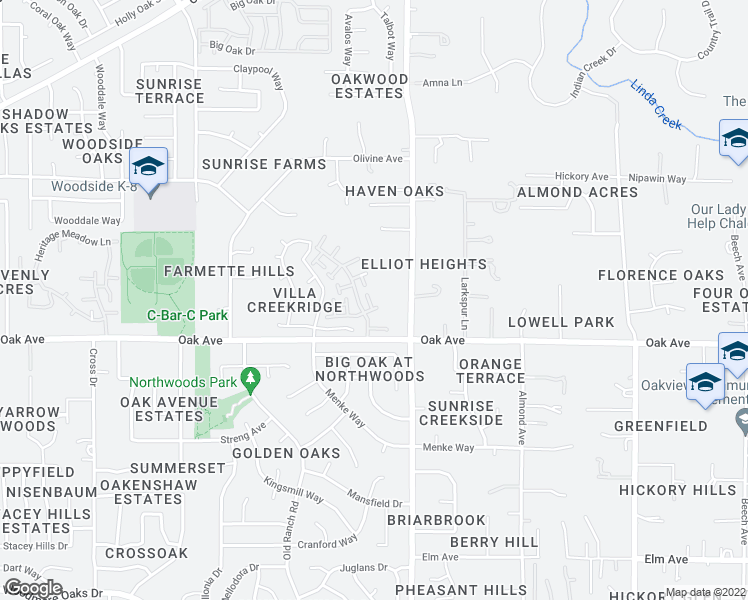 map of restaurants, bars, coffee shops, grocery stores, and more near 7466 Creekridge Lane in Citrus Heights