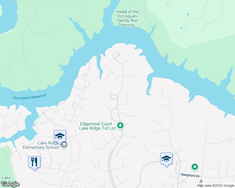 map of restaurants, bars, coffee shops, grocery stores, and more near 3102 Cave Court in Woodbridge