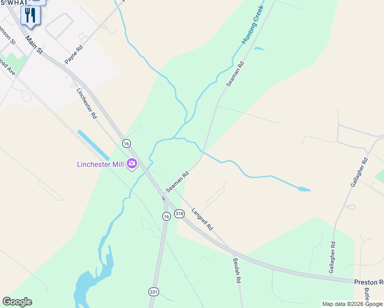 map of restaurants, bars, coffee shops, grocery stores, and more near 3410 Seaman Rd in Preston