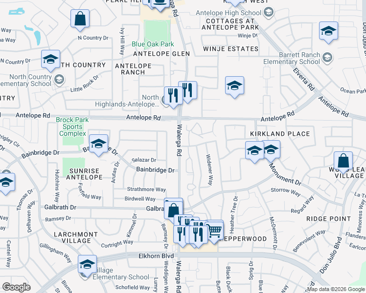 map of restaurants, bars, coffee shops, grocery stores, and more near 7484 Holworthy Way in Sacramento