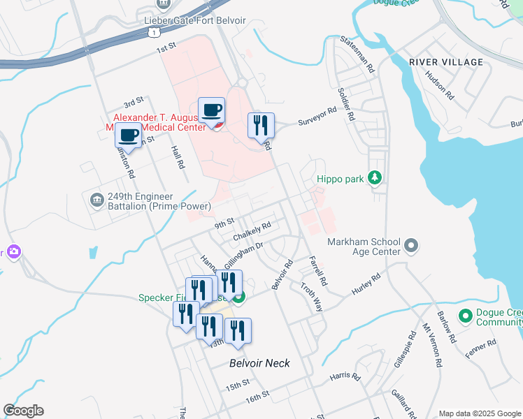 map of restaurants, bars, coffee shops, grocery stores, and more near 5980 9th Street in Fort Belvoir