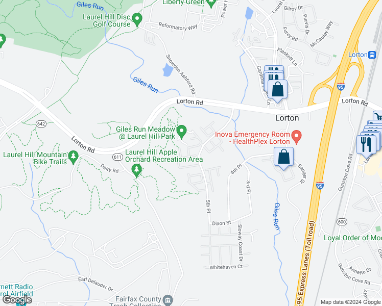 map of restaurants, bars, coffee shops, grocery stores, and more near 8463 Kiby Lionsdale Drive in Lorton