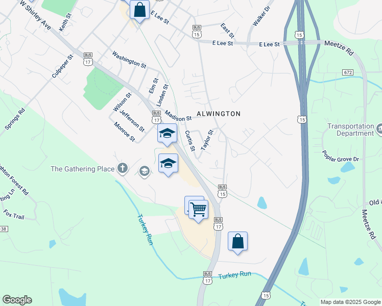 map of restaurants, bars, coffee shops, grocery stores, and more near 396 Curtis Street in Warrenton