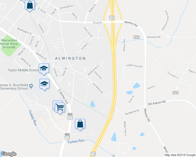 map of restaurants, bars, coffee shops, grocery stores, and more near 616 Galina Way in Warrenton