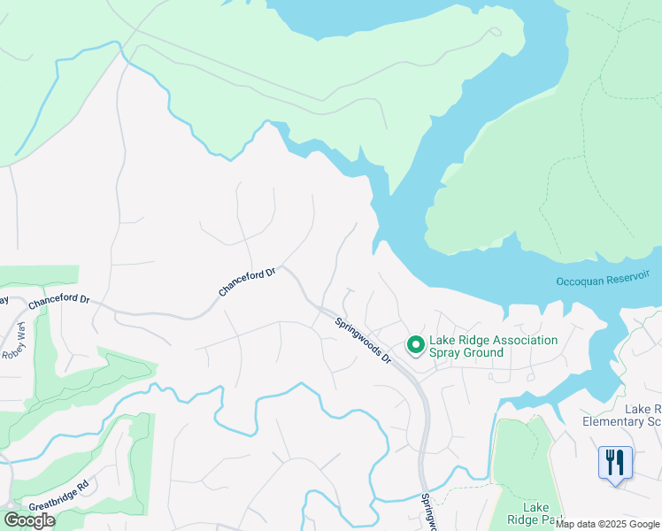 map of restaurants, bars, coffee shops, grocery stores, and more near 11608 Nellings Place in Woodbridge