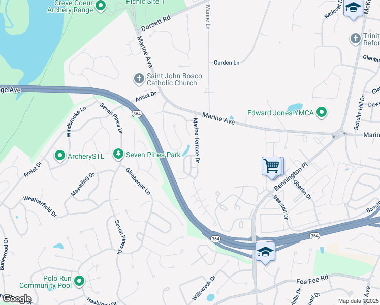 map of restaurants, bars, coffee shops, grocery stores, and more near 2035 Clermont Crossing Drive in St. Louis