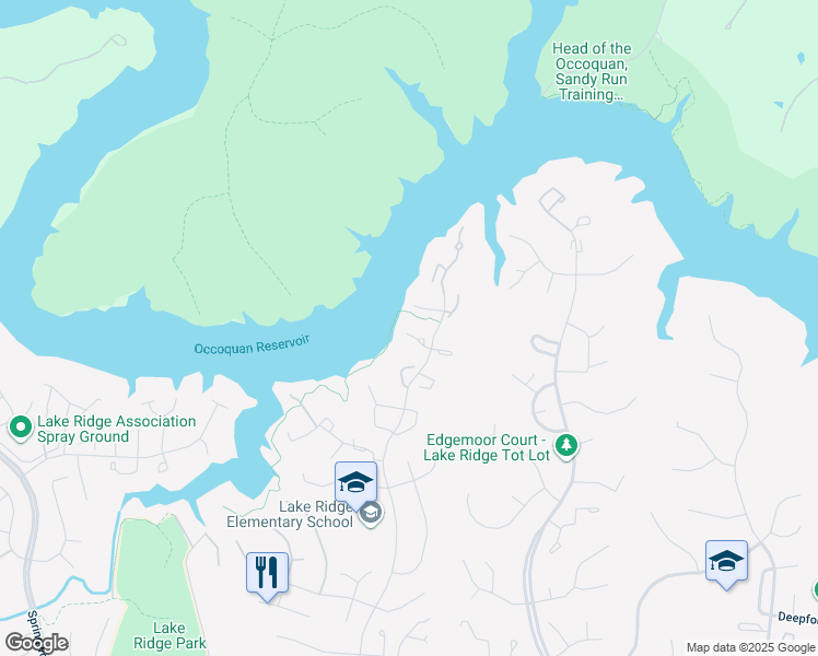 map of restaurants, bars, coffee shops, grocery stores, and more near 3316 Cullers Court in Woodbridge