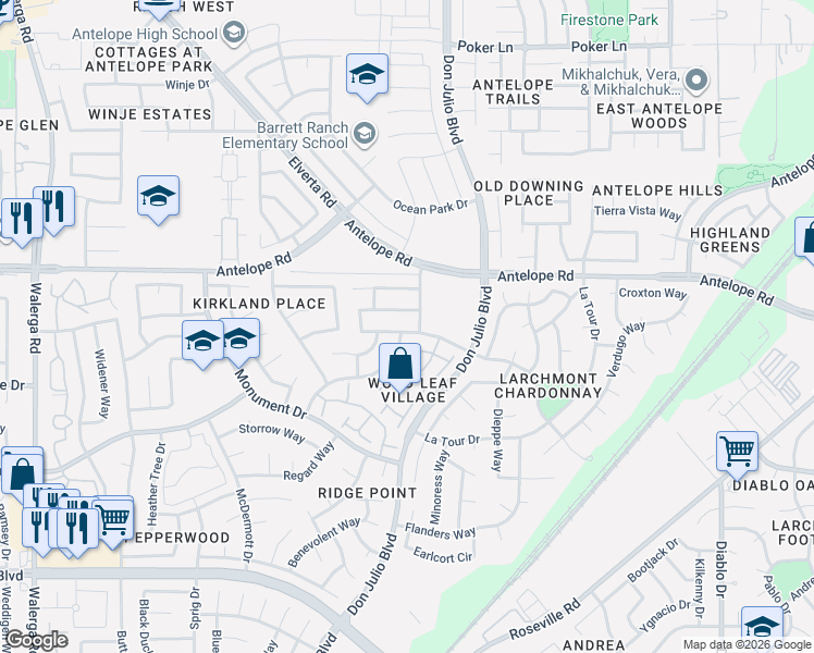 map of restaurants, bars, coffee shops, grocery stores, and more near 4941 Chapel Hill Lane in Sacramento