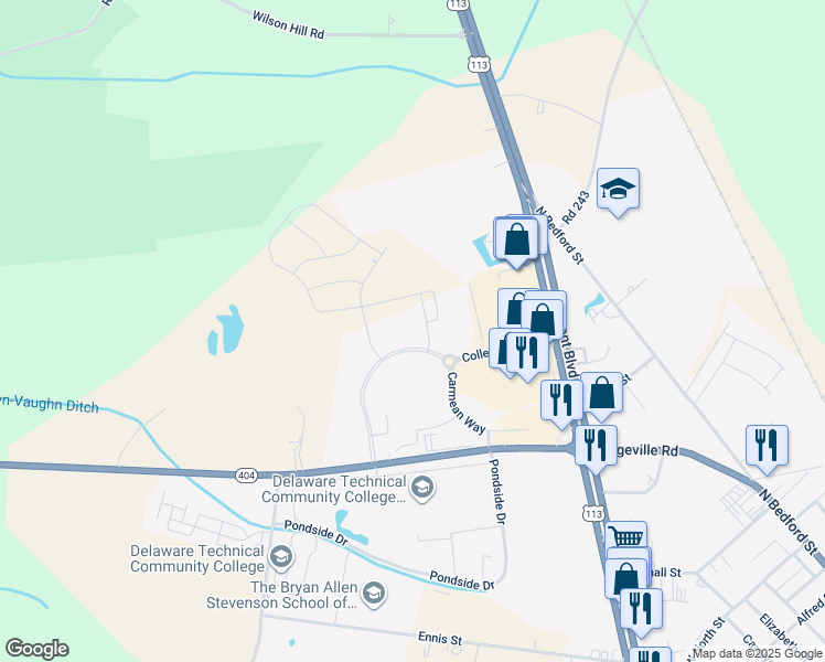 map of restaurants, bars, coffee shops, grocery stores, and more near College Park Drive in Georgetown