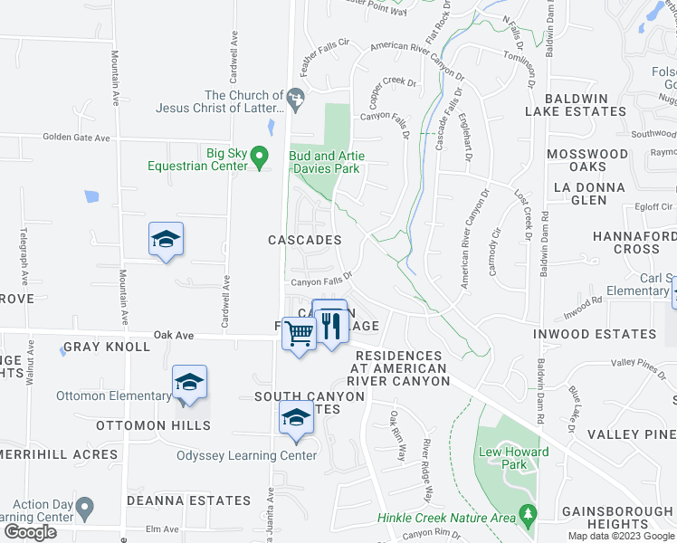 map of restaurants, bars, coffee shops, grocery stores, and more near 116 Eagle Creek Court in Folsom