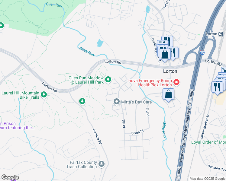 map of restaurants, bars, coffee shops, grocery stores, and more near 8457 Kirby Lionsdale Drive in Lorton