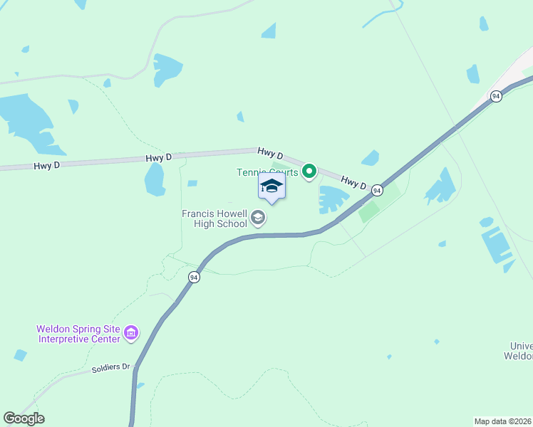 map of restaurants, bars, coffee shops, grocery stores, and more near 7055 Missouri 94 in Saint Charles