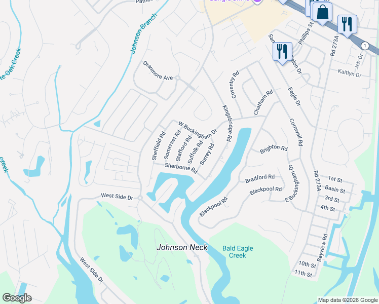 map of restaurants, bars, coffee shops, grocery stores, and more near 5 Stafford Road in Rehoboth Beach