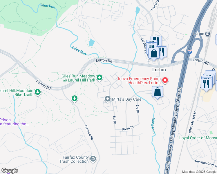 map of restaurants, bars, coffee shops, grocery stores, and more near 8431 Kiby Lionsdale Drive in Lorton