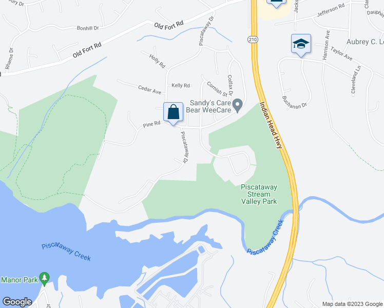 map of restaurants, bars, coffee shops, grocery stores, and more near 13616 Piscataway Drive in Fort Washington