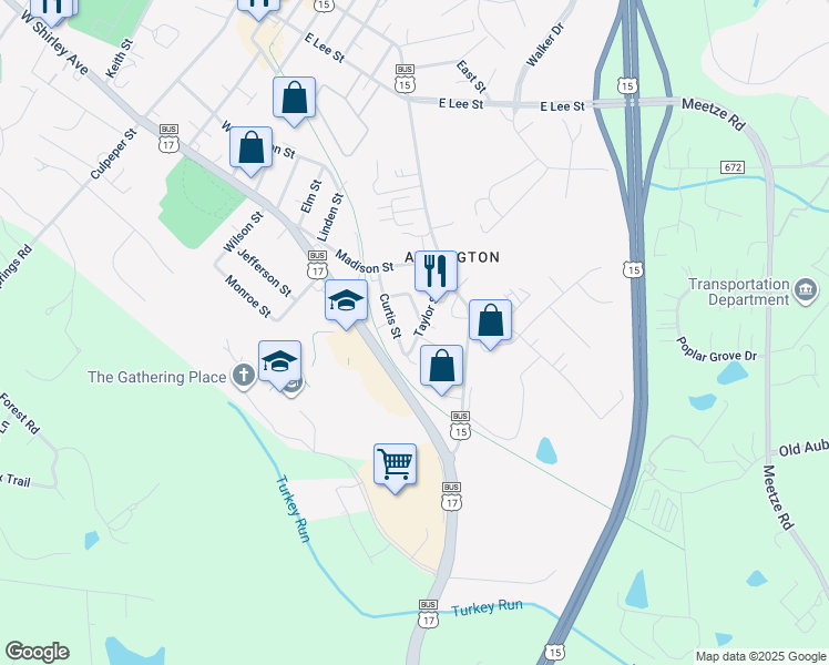 map of restaurants, bars, coffee shops, grocery stores, and more near 66 Taylor Street in Warrenton