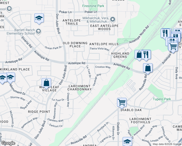 map of restaurants, bars, coffee shops, grocery stores, and more near 5248 Hollar Court in Sacramento