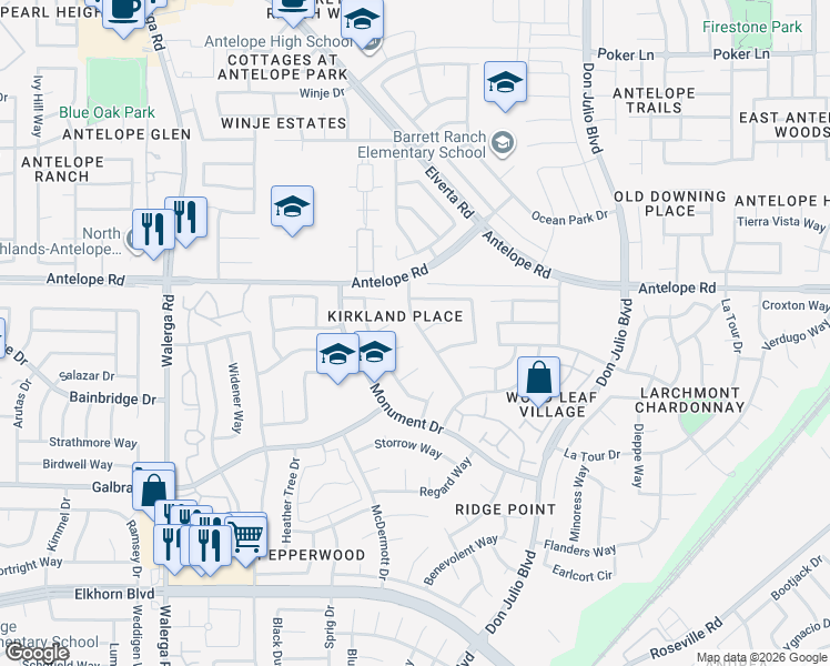 map of restaurants, bars, coffee shops, grocery stores, and more near 7517 Esteem Drive in Sacramento