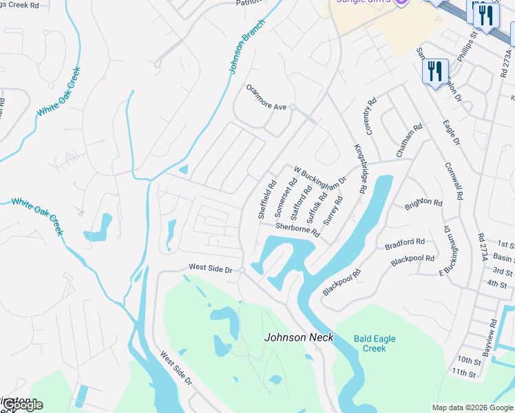 map of restaurants, bars, coffee shops, grocery stores, and more near 12 Sheffield Road in Rehoboth Beach
