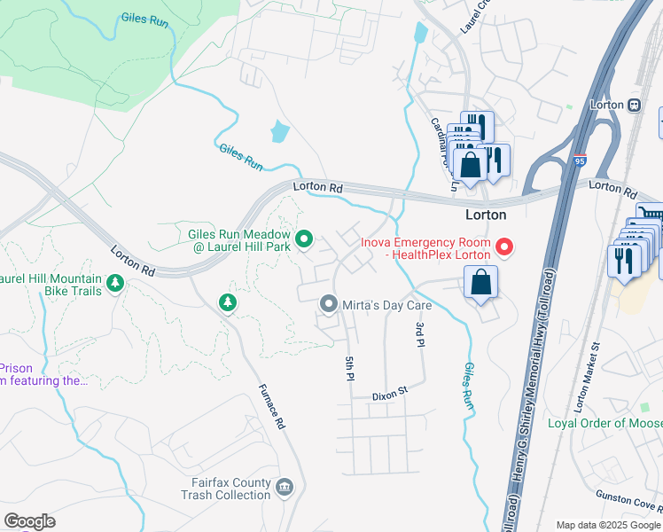 map of restaurants, bars, coffee shops, grocery stores, and more near 8431 Kirby Lionsdale Drive in Lorton