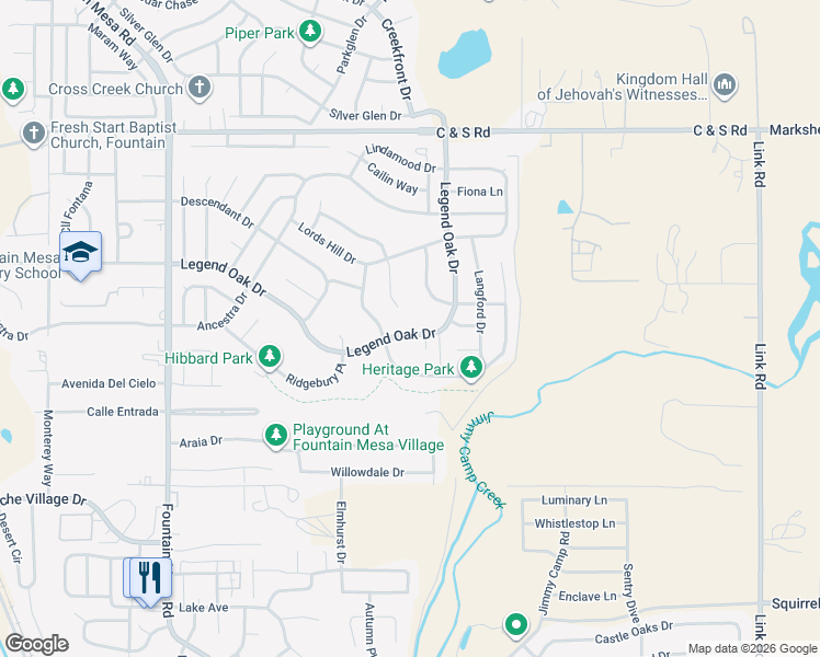 map of restaurants, bars, coffee shops, grocery stores, and more near 1227 White Stone Way in Fountain