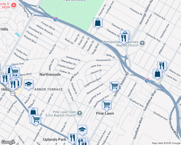 map of restaurants, bars, coffee shops, grocery stores, and more near 4426 June Avenue in St. Louis