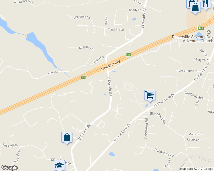 map of restaurants, bars, coffee shops, grocery stores, and more near 4070 El Dorado Road in Placerville