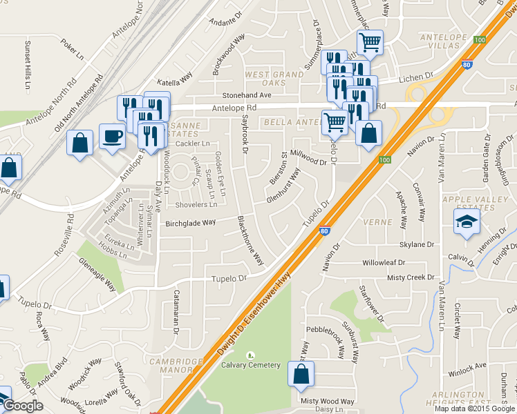 map of restaurants, bars, coffee shops, grocery stores, and more near 7506 Saybrook Drive in Citrus Heights