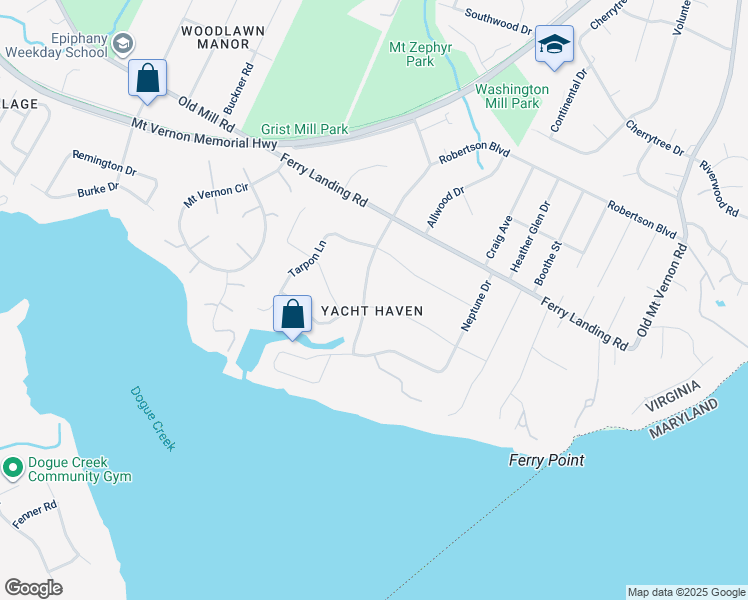map of restaurants, bars, coffee shops, grocery stores, and more near 4520 Dolphin Ln in Alexandria