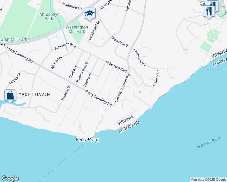 map of restaurants, bars, coffee shops, grocery stores, and more near 9407 Brambly Lane in Alexandria