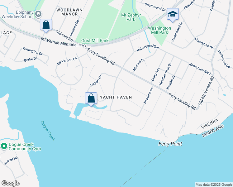 map of restaurants, bars, coffee shops, grocery stores, and more near 4520 Dolphin Ln in Alexandria