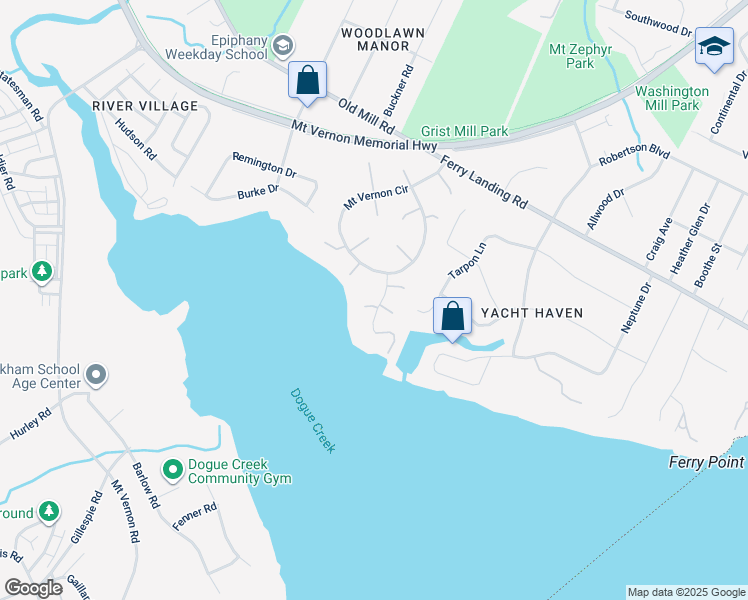 map of restaurants, bars, coffee shops, grocery stores, and more near 9512 Mount Vernon Landing in Alexandria