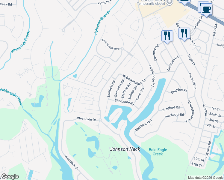 map of restaurants, bars, coffee shops, grocery stores, and more near 12 Sheffield Road in Rehoboth Beach