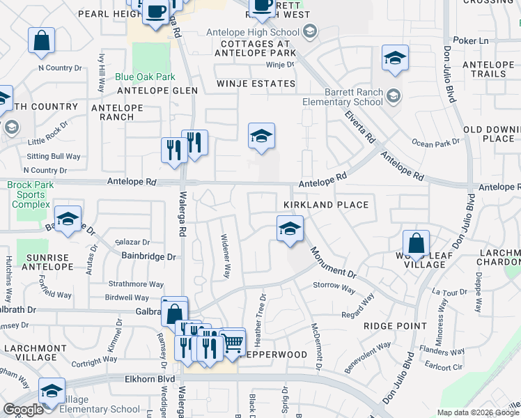 map of restaurants, bars, coffee shops, grocery stores, and more near 7525 Allston Court in Sacramento