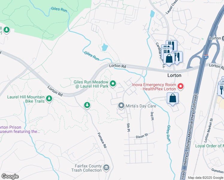 map of restaurants, bars, coffee shops, grocery stores, and more near 9424 Dandelion Drive in Lorton