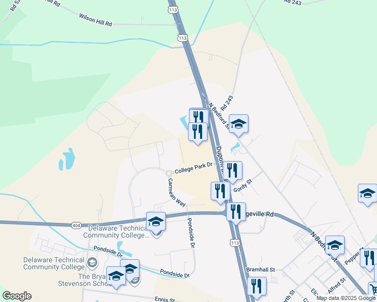 map of restaurants, bars, coffee shops, grocery stores, and more near 4 College Park Lane in Georgetown