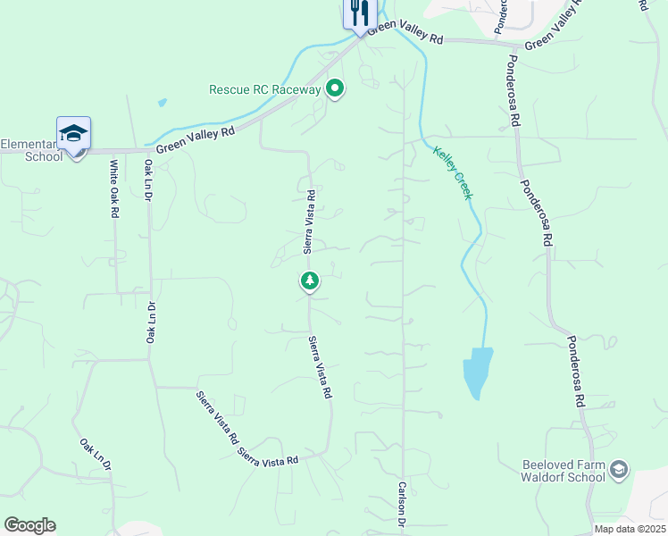 map of restaurants, bars, coffee shops, grocery stores, and more near 2571 Sierra Vista Road in Rescue