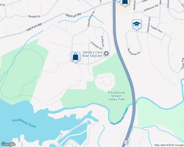 map of restaurants, bars, coffee shops, grocery stores, and more near 13508 Pendleton Street in Fort Washington