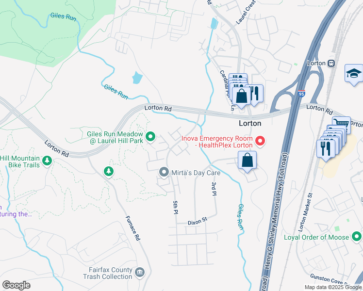 map of restaurants, bars, coffee shops, grocery stores, and more near 8356 Millom Court in Lorton