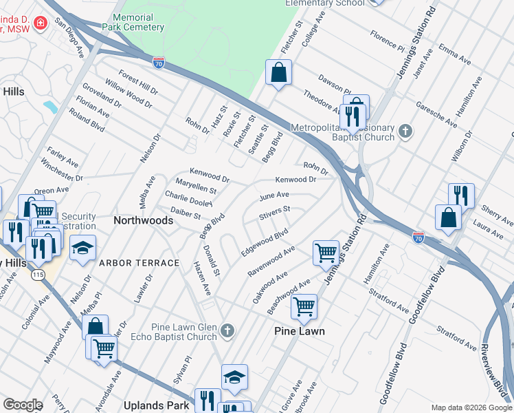 map of restaurants, bars, coffee shops, grocery stores, and more near 4426 June Avenue in St. Louis