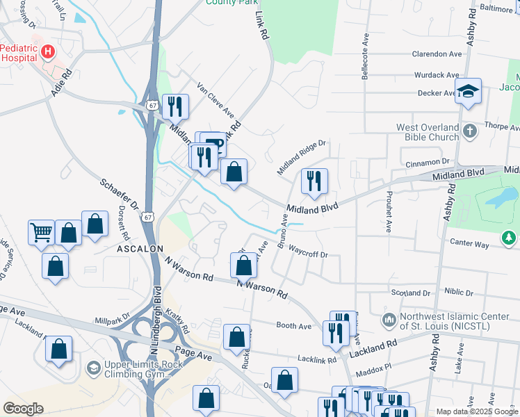 map of restaurants, bars, coffee shops, grocery stores, and more near 2482 Major Lee Drive in St. Louis